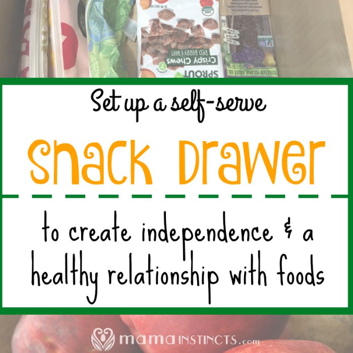 Teach your kids independence and how to eat healthy, listen to their bodies and develop healthy eating habits by creating a snack drawer.