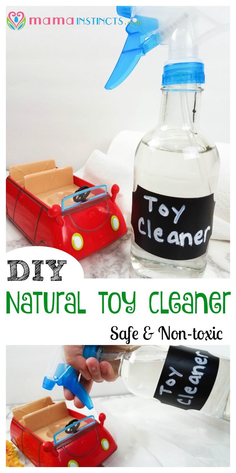 Are you cleaning your kid's toys with toxic chemicals? Keep your kids safe by using this simple natural toy cleaner - all you need is 2 ingredients. This non-toxic toy cleaner is a must if you have a baby chewing all their toys.