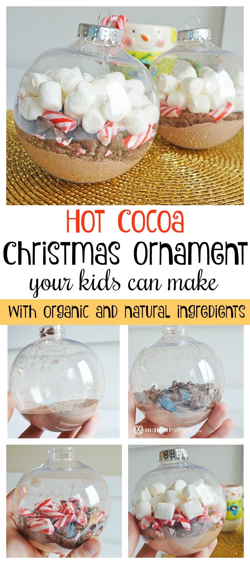Make this simple yet adorable homemade Hot Cocoa Christmas Ornament with your kids. It helps develop their fine motor skills and encourages giving to others. #Christmas #ChristmasCraft #ChristmasOrnament